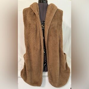 Countess Brown Fleece Hooded Vest Size Large Women's Open Front